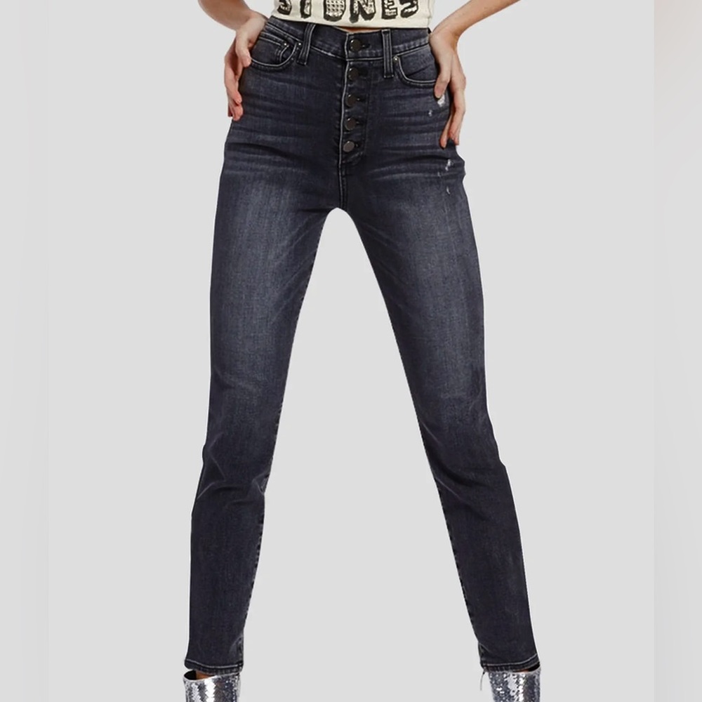 Alice + Olivia Good High Rise Exposed Button Skinny Trim Jean